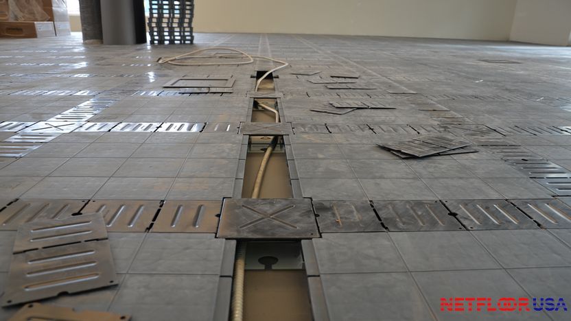 A 'Cable Management Access Floor' Demonstrating Cable Raceways (Cable Trenches)